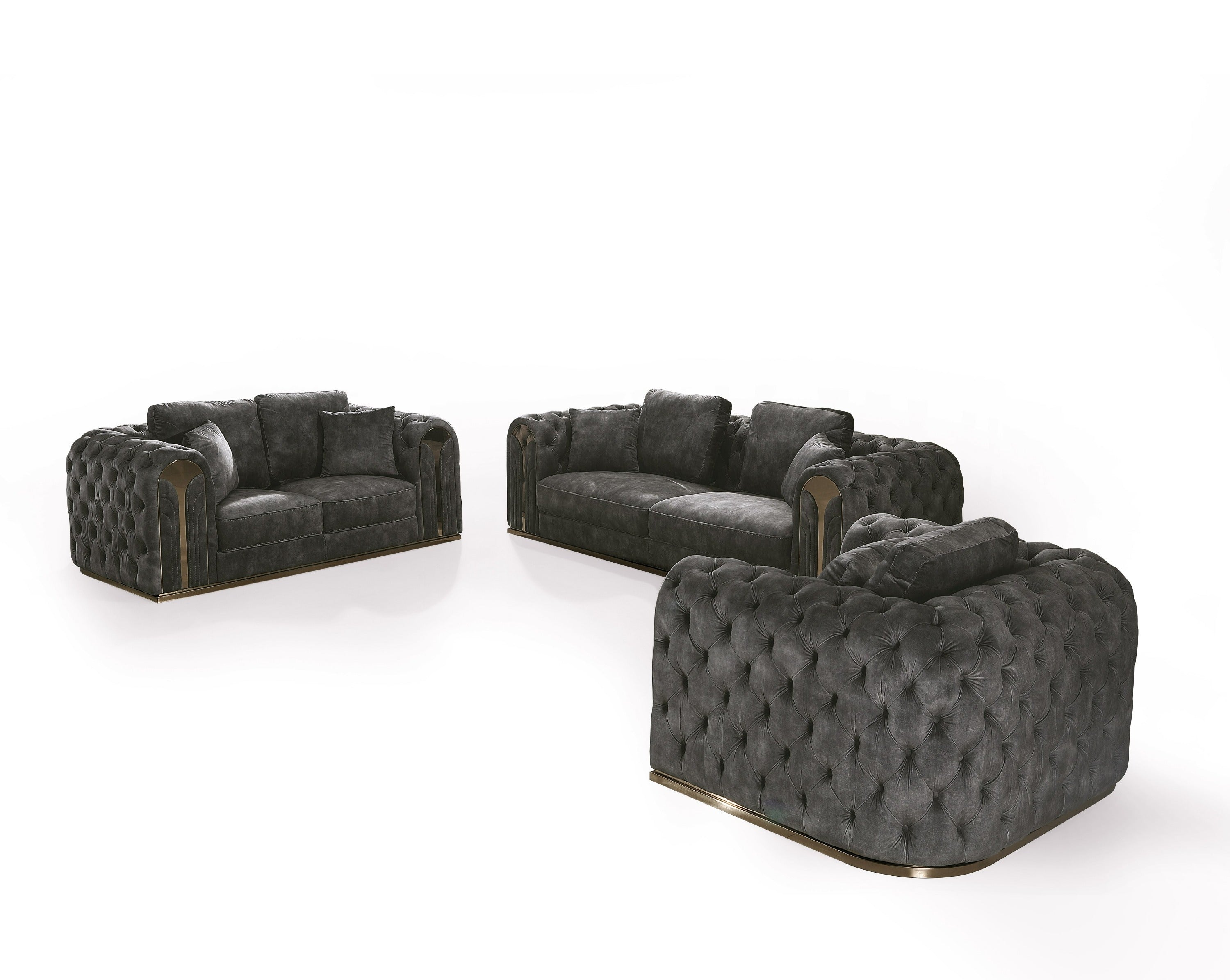 Divani Casa Dosie - Transitional Grey Velvet Sofa Set