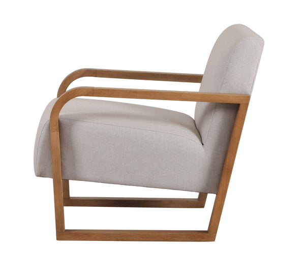 Modrest Sada - Mid-Century Modern Beige Linen + Chestnut Accent Chair