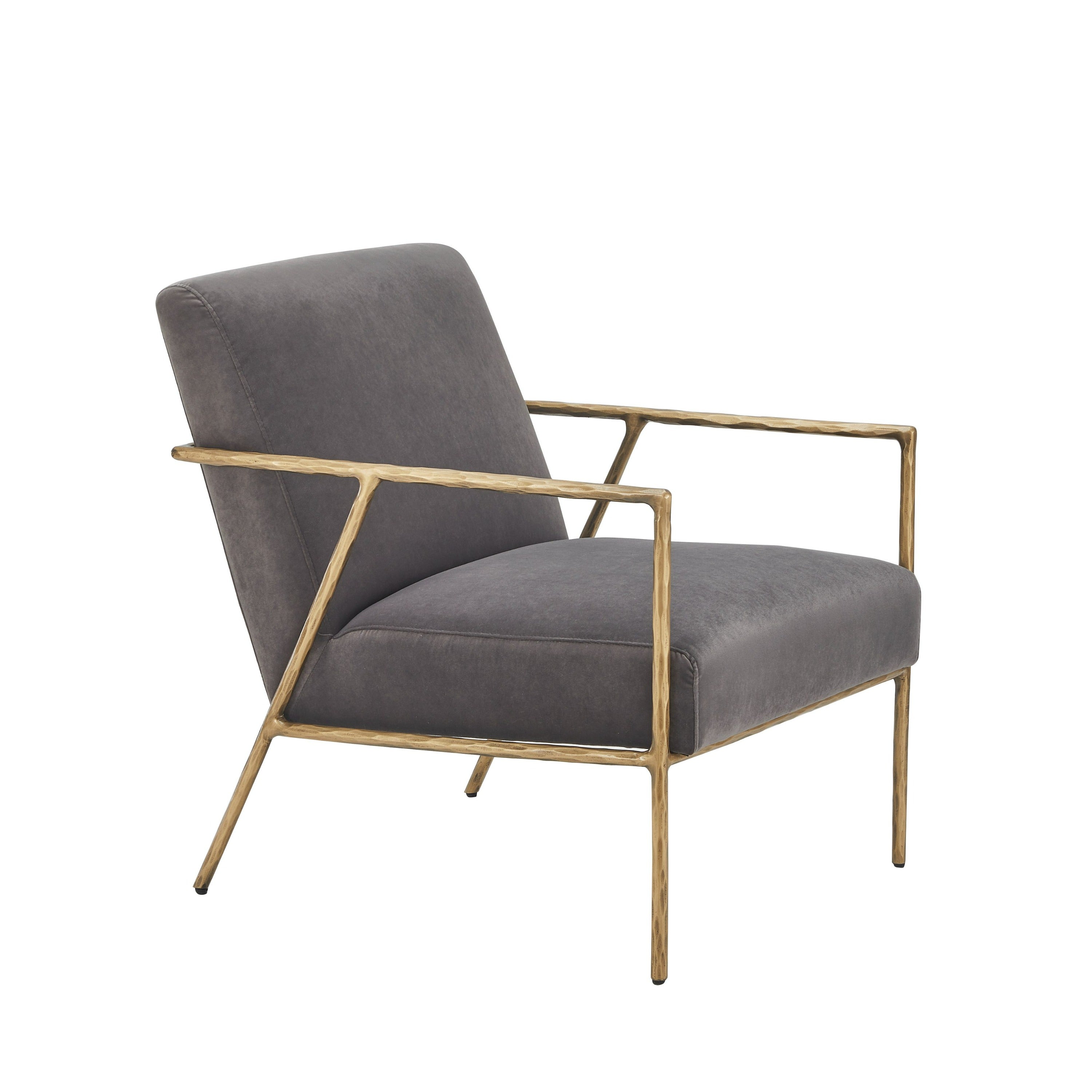 Modrest Gibbons - Modern Grey Velvet + Forged Gold Accent Chair