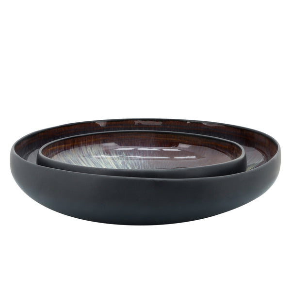 S/2 Organic Bowls 12/15", Black/blue