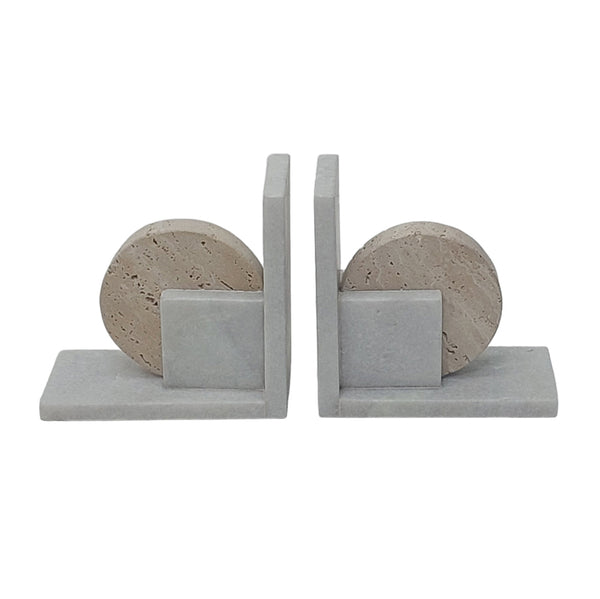 S/2 6" Geometric Travertine & Marble Bookends, Mul