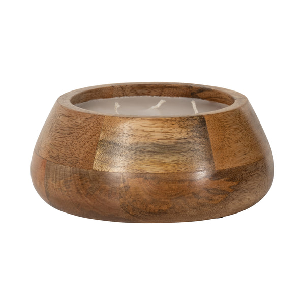 8" 15 Oz Vanilla Modern Wood Bowl Candle, Natural