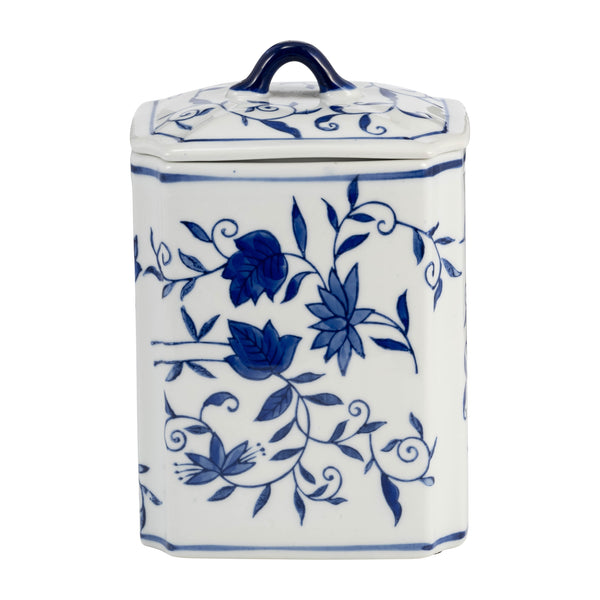 Cer, 8"h Box Jar W/ Lid, Blue