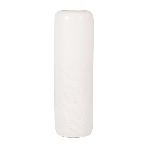 Cer, 18"h Grooved Vase, Ivory