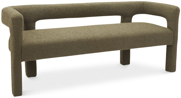 Athena Olive Green Boucle Fabric Bench