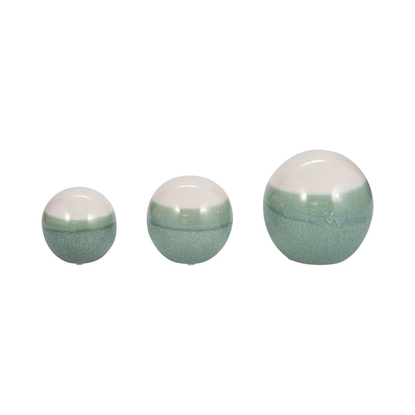 Cer, S/3 Ombre Orbs, 4/5/6" Sage/white