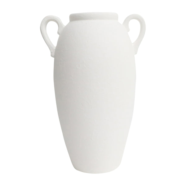 Cer, 16" Textured Jug W/ Handles, White