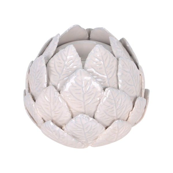 Cer, 5" Lotus Ball Votive Holder, White