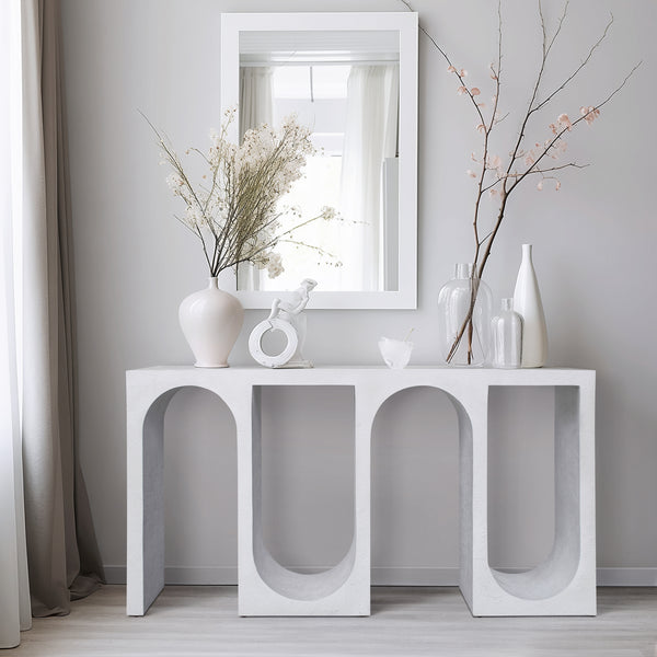 Wood, 55" Cement Textured Console,  White