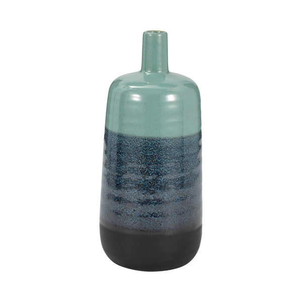 Ceramic 13", Tri-colored Speckled Vase, Aqua Grn