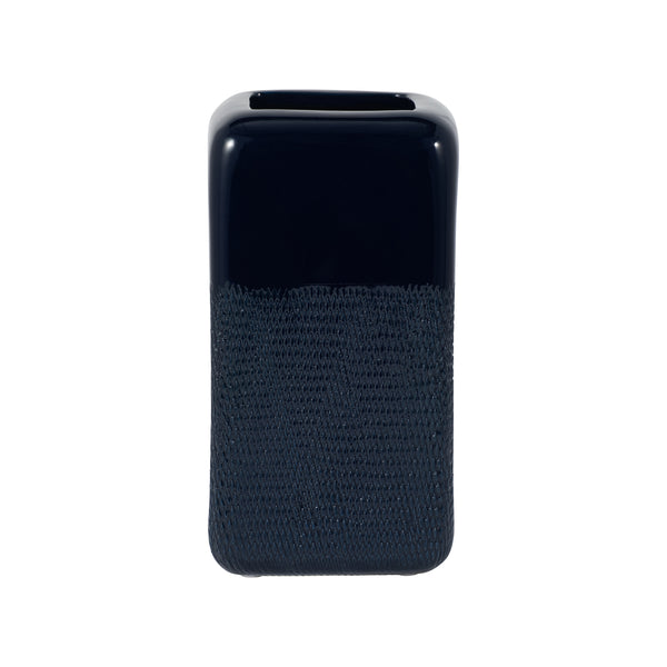 Cer, 10" Squared Grooved Vase, Navy Blue