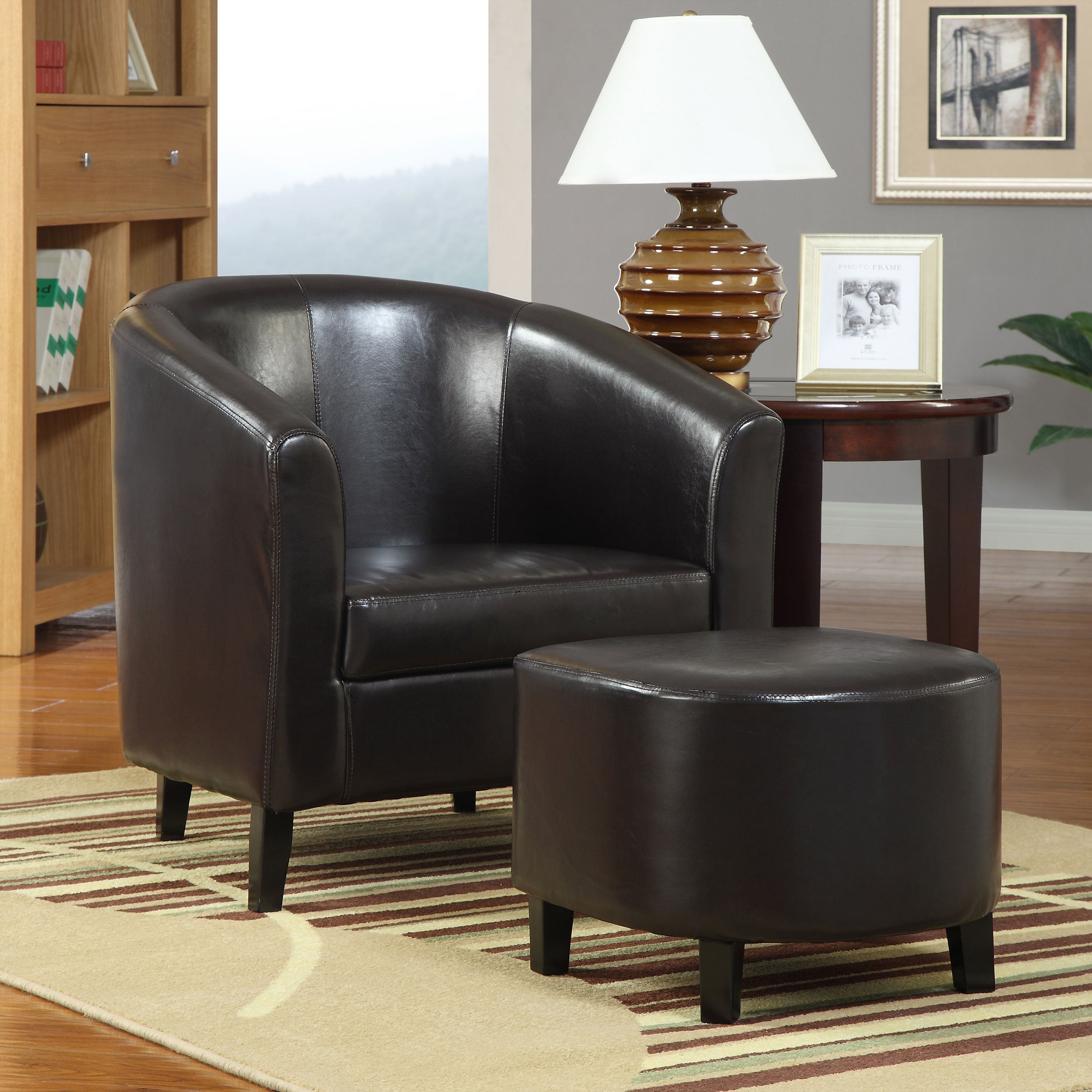 Ansel Upholstered Accent Chair with Ottoman Dark Brown