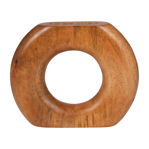 Wood, 11" Donut Vase, Brown