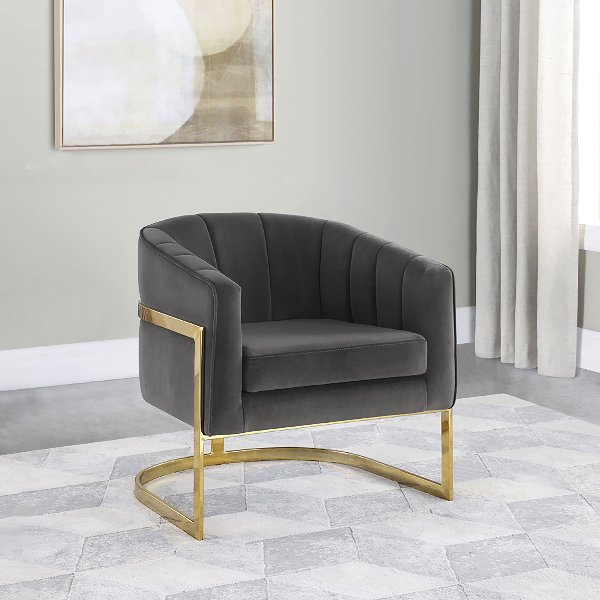 Joey Tufted Barrel Accent Chair Dark Grey and Gold