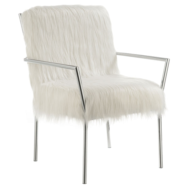 Faux Sheepskin Upholstered Accent Chair with Metal Arm White