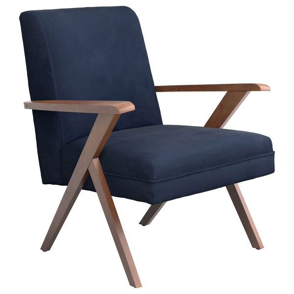 Cheryl Wooden Arms Accent Chair Dark Blue and Walnut