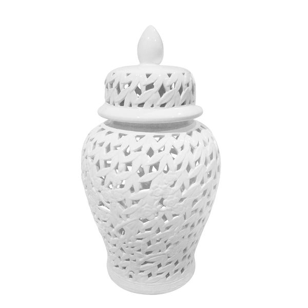 Pierced White Temple Jar 24"