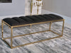 Lorena Tufted Cushion Bench Dark Grey and Gold