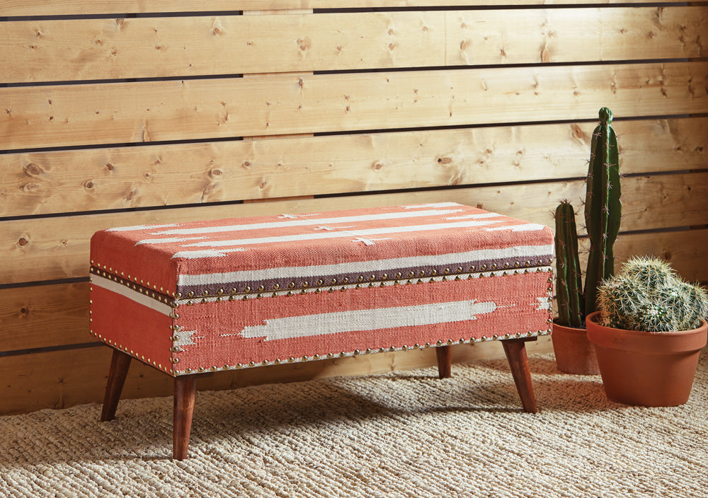 Noah Upholstered Storage Bench Orange and Beige