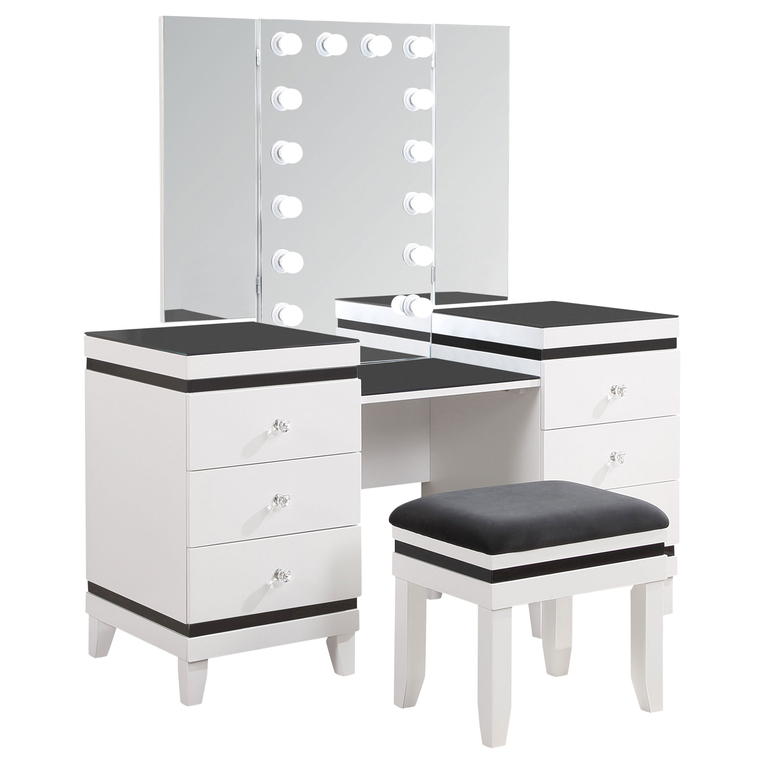 Talei 6-drawer Vanity Set with Hollywood Lighting Black and White