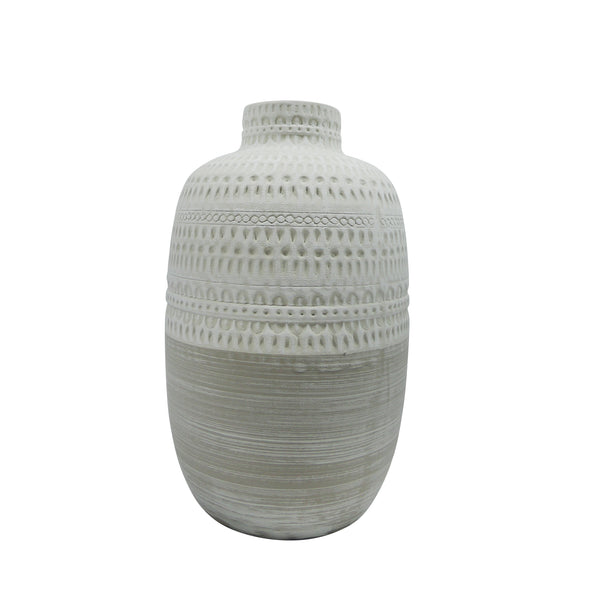 Ceramic 8" Tribal Vase, Beige