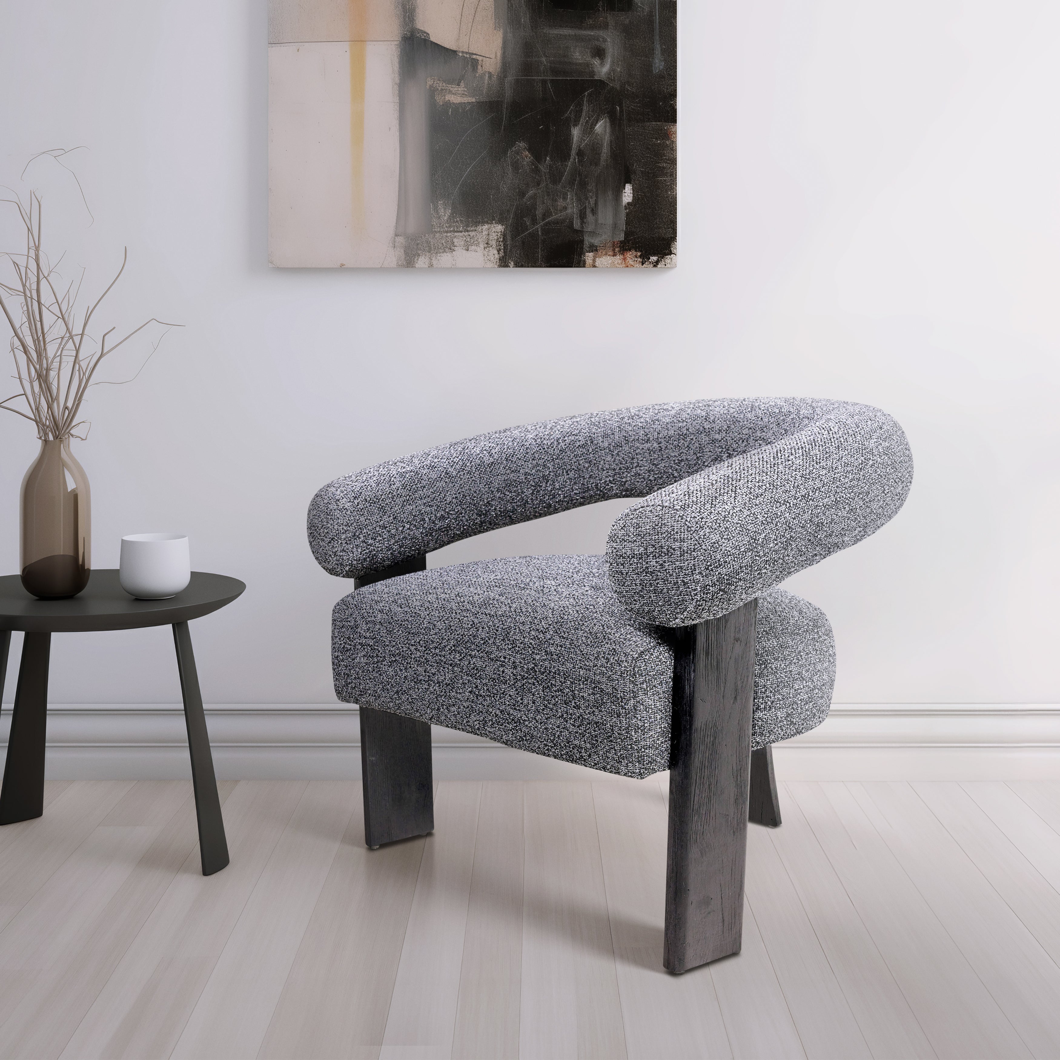 Curved Back Wishbonechair With Black Legs - Gray