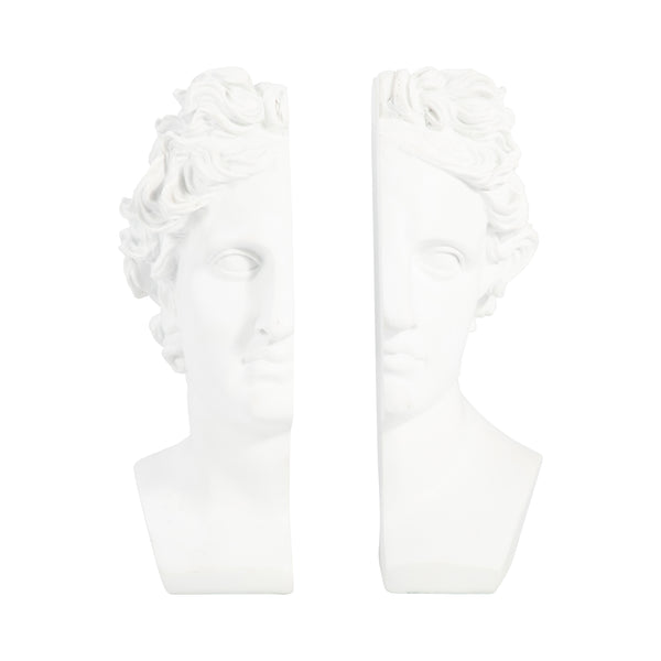 S/2 Resin, 9" Greek Goddess Bookends, White