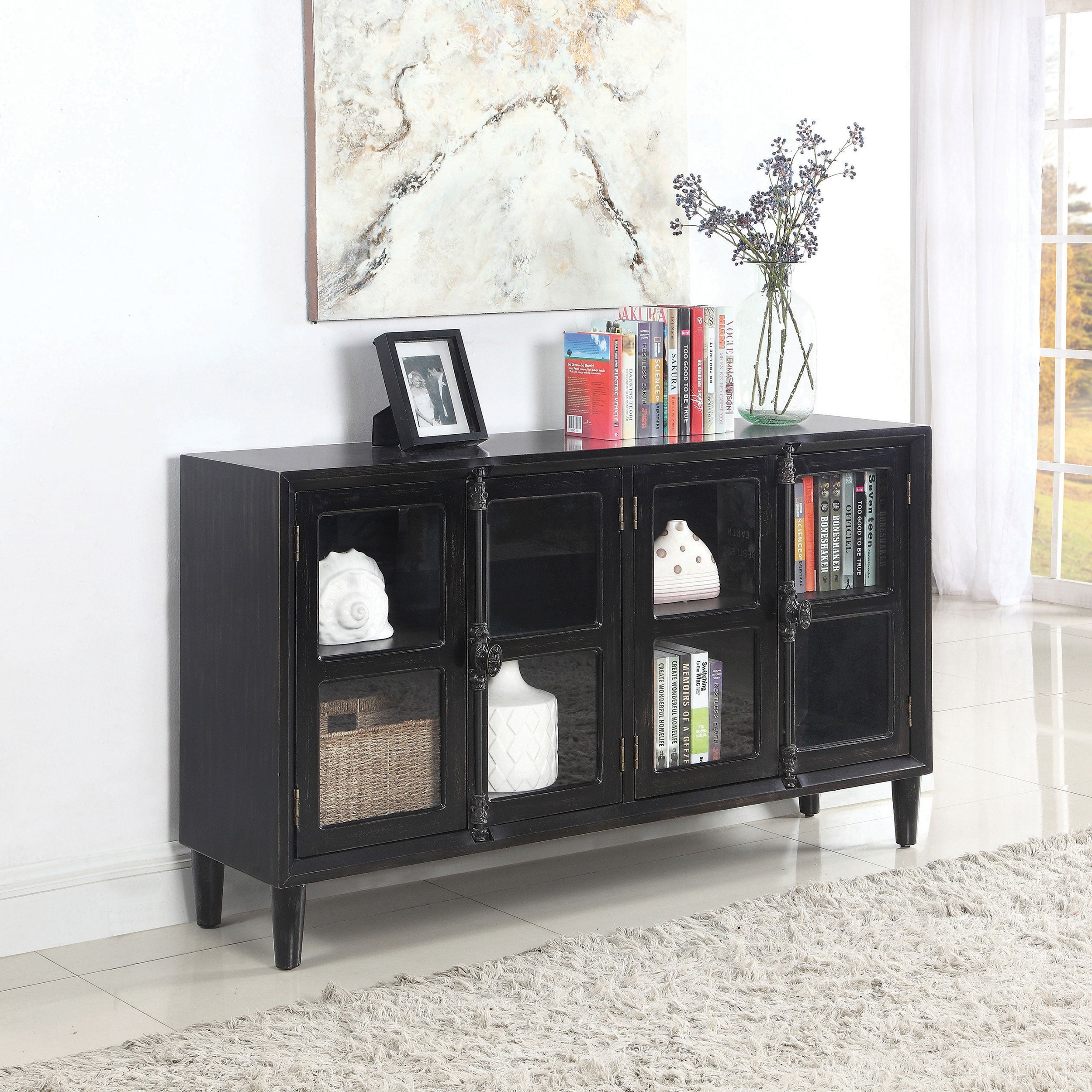 Sylvia 4-door Accent Cabinet Black