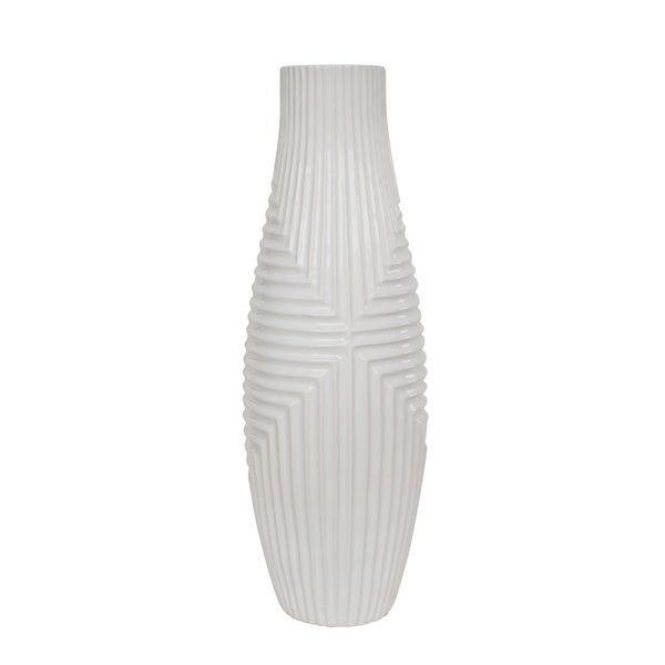 Cer, 20" Tribal Vase, White