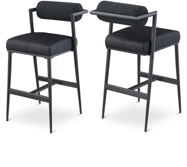 Stryker Black Boucle Fabric and Vegan Leather Stool