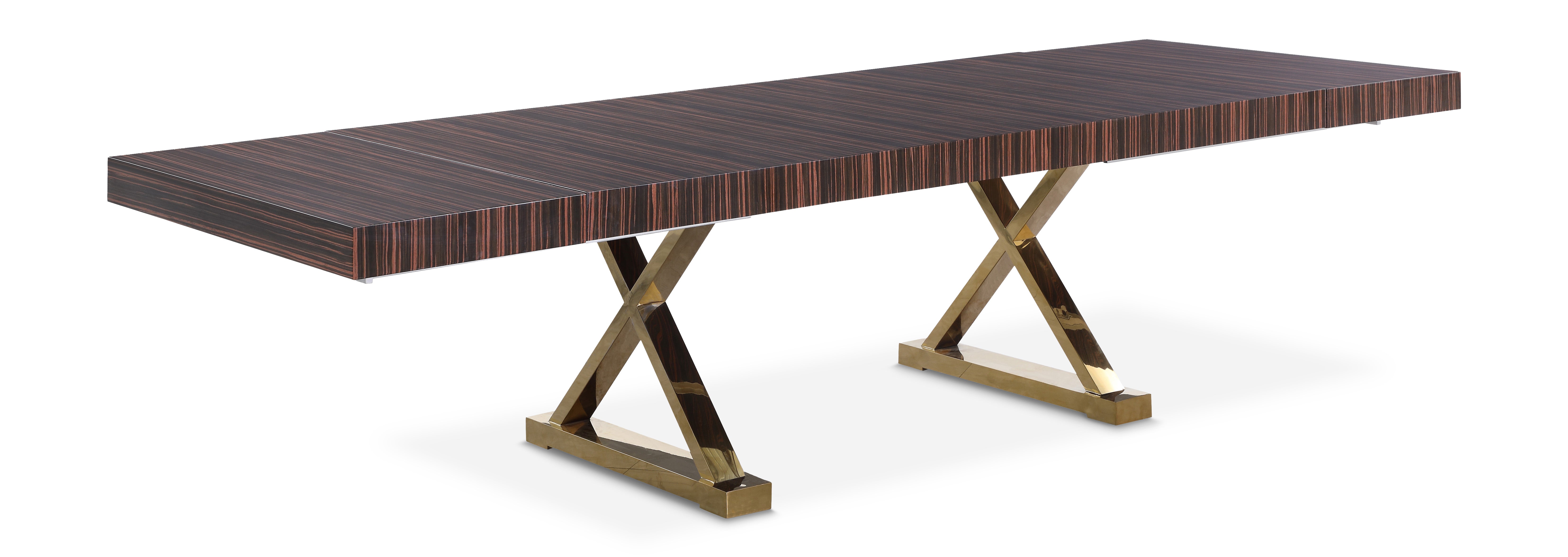 Excel Brown Zebra Wood Veneer Lacquer Extendable Dining Table (3 Boxes)