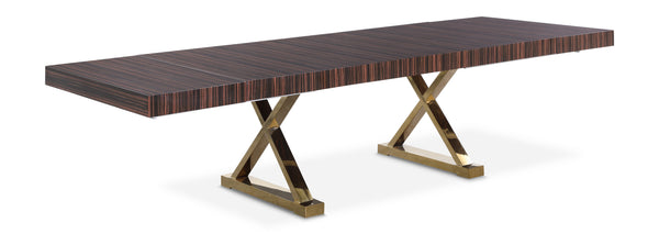 Excel Brown Zebra Wood Veneer Lacquer Extendable Dining Table (3 Boxes)