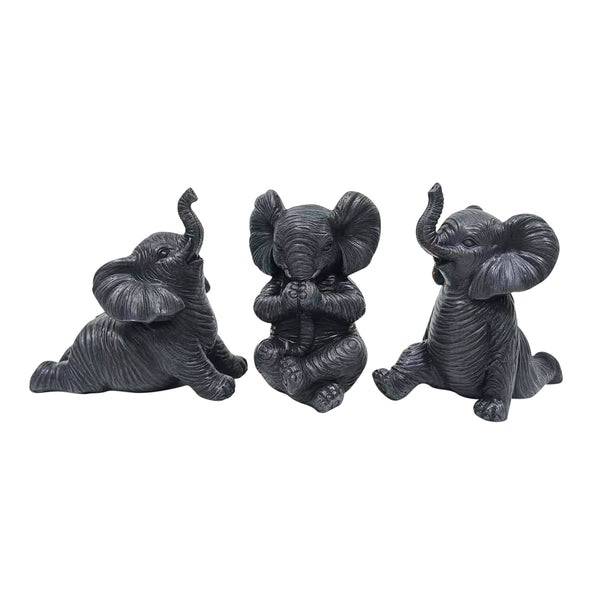 Resin S/3 6" Stone Look Yoga Elephant, Antique Blk