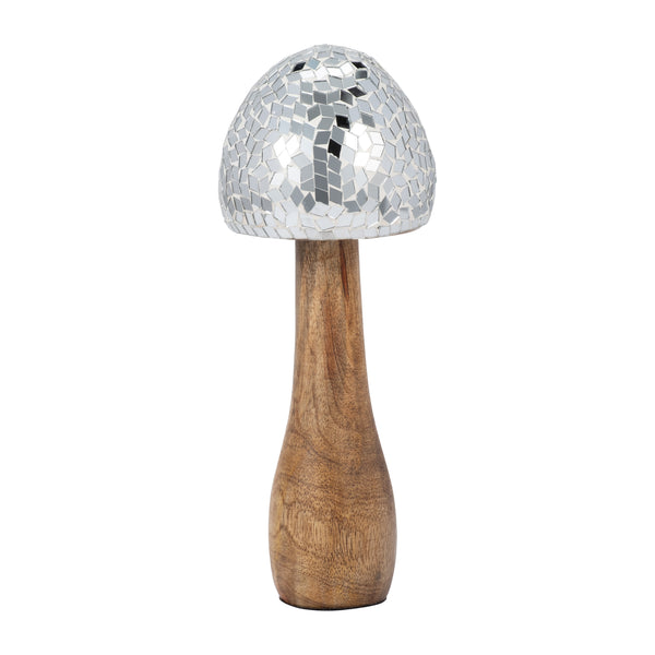 Wood, 10" Mosaic Mushroom, Silver