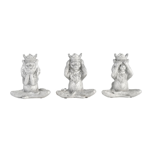 Resin, S/3 6", Yoga Lion Set,  Silver