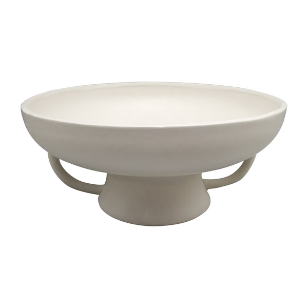 Cer, 12" Bowl W Handles On Stand, Cotton