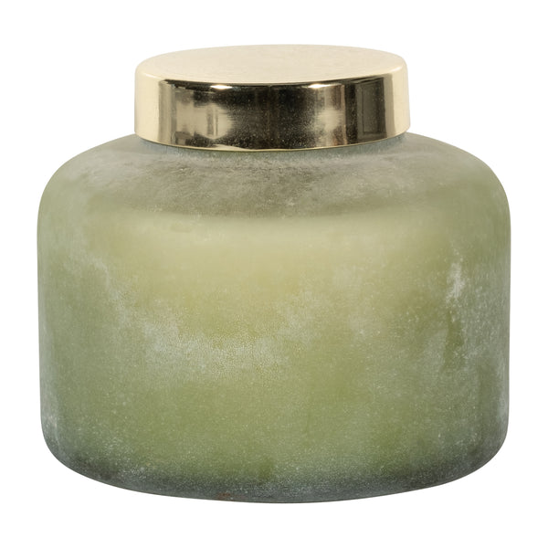 5" 22 Oz Lvndr Flwr Frosted Lid Candle, Sg Grn