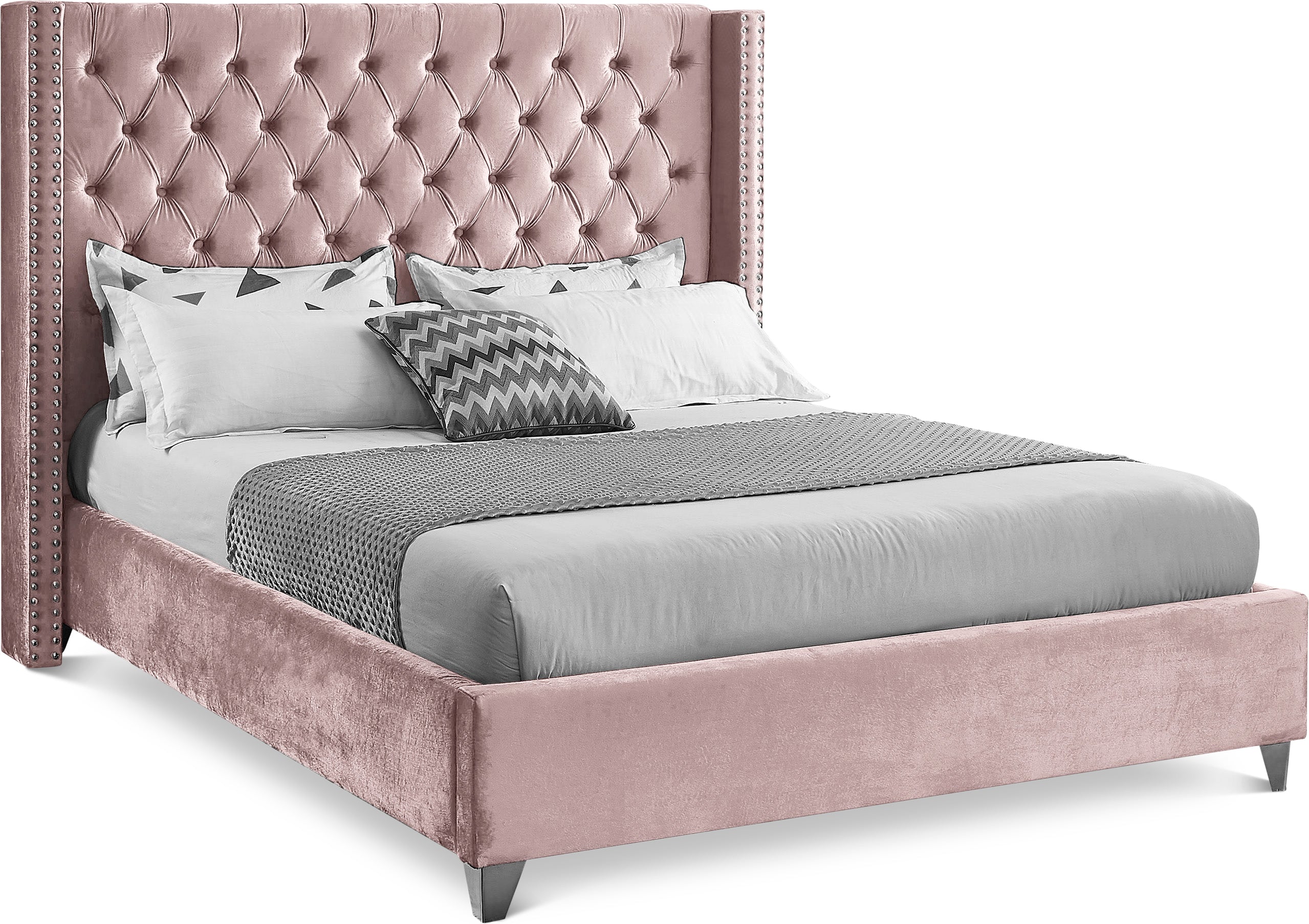 Aiden Pink Velvet King Bed