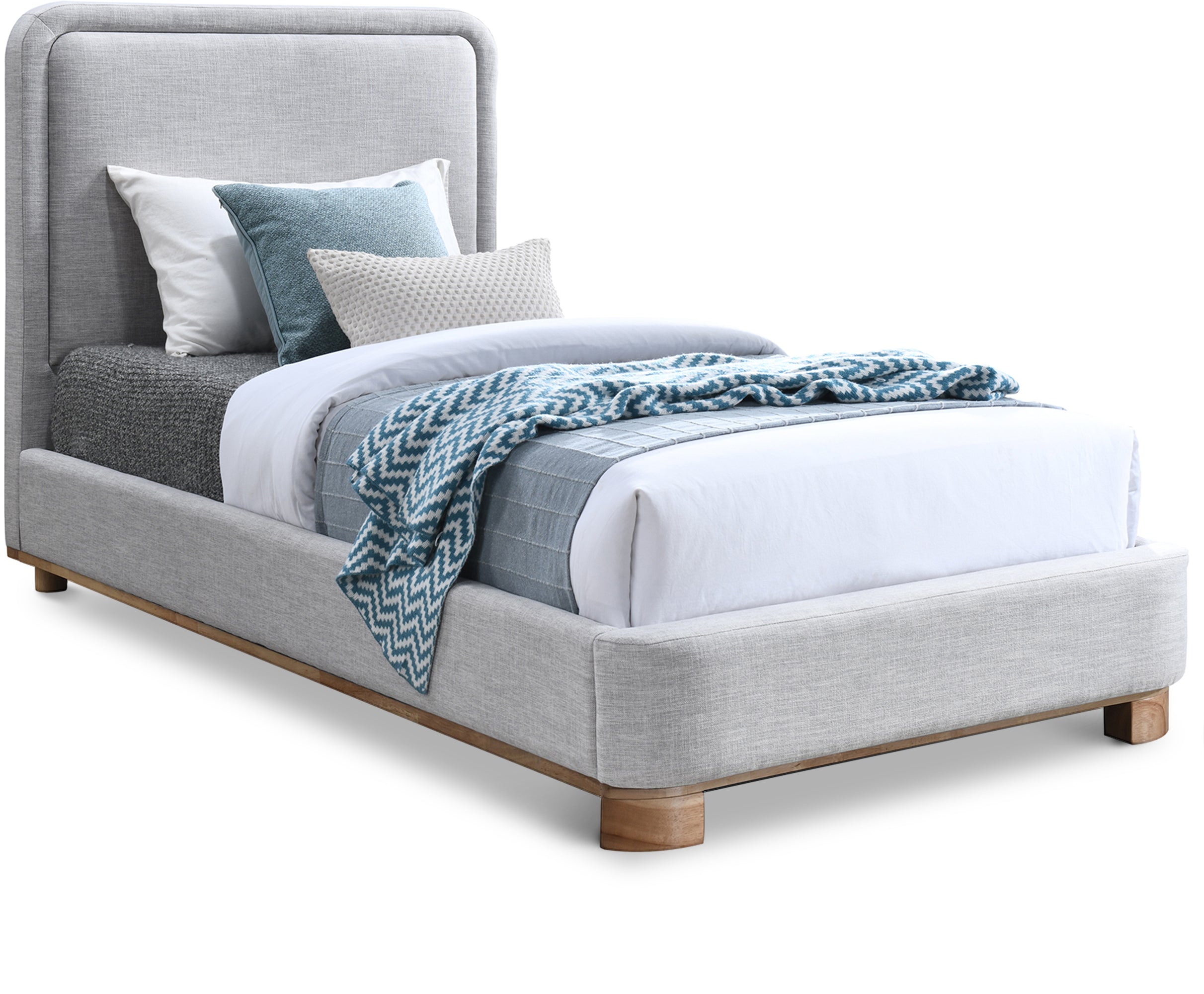 Nolita Grey Linen Textured Fabric Twin Bed