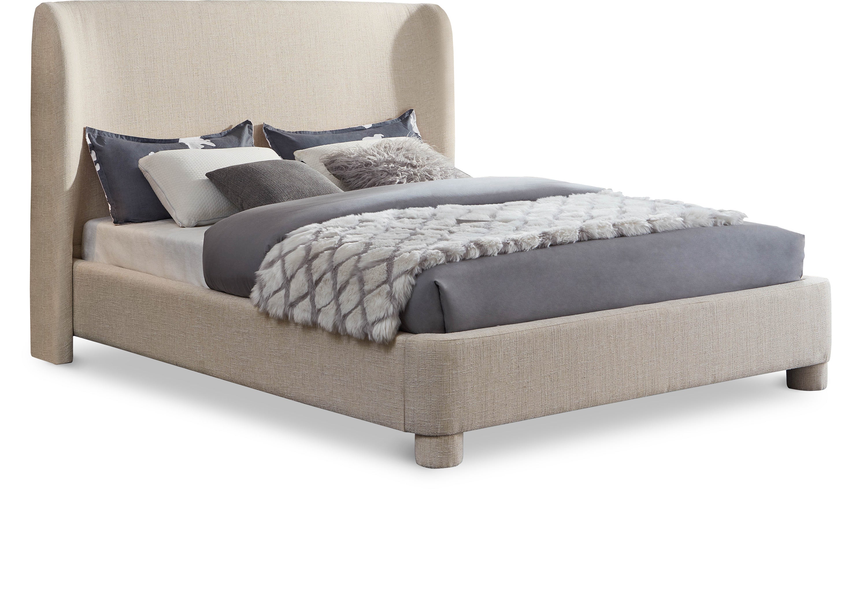 Penny Beige Polyester Fabric King Bed