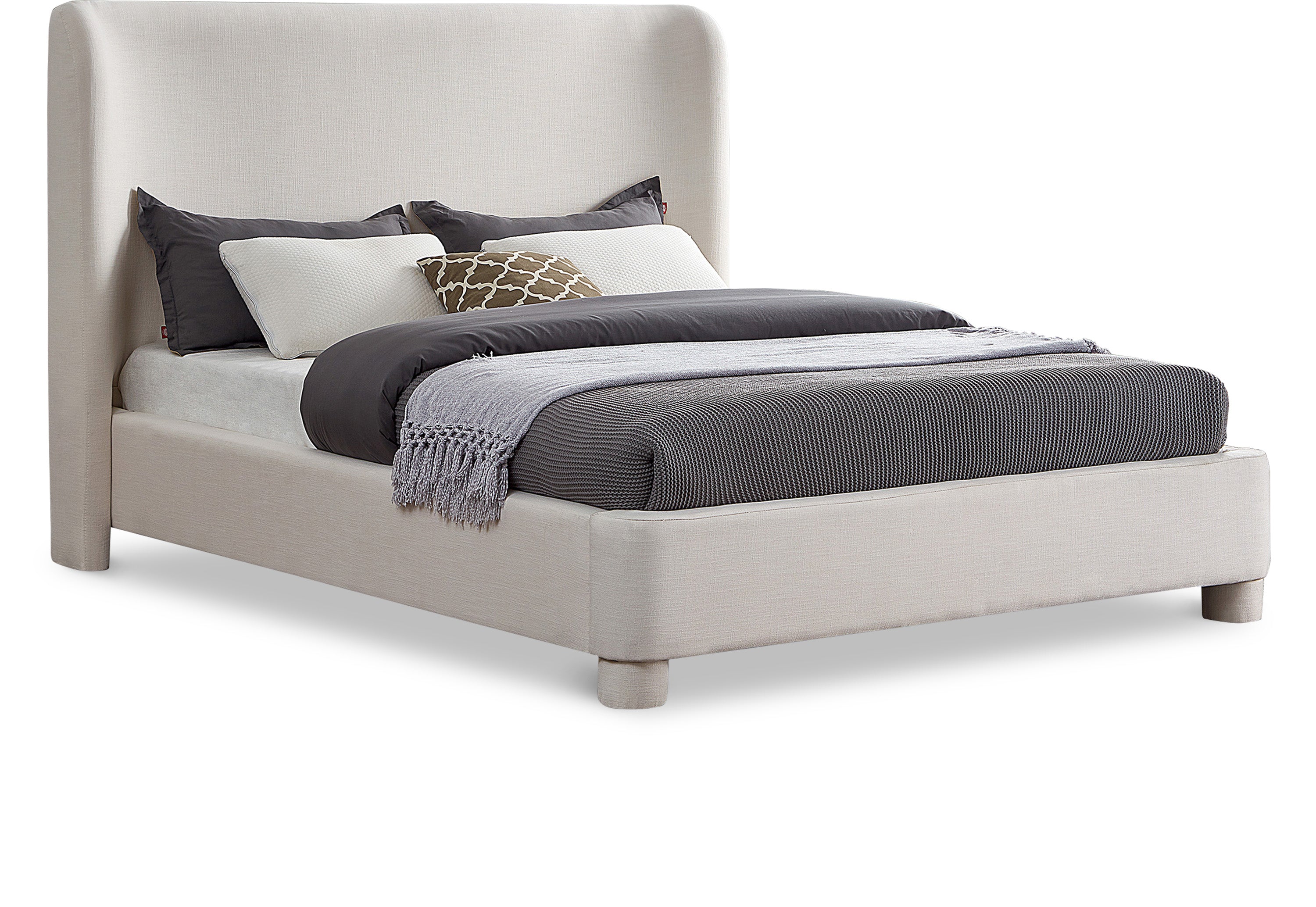 Penny Cream Linen Textured Fabric King Bed