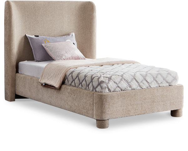 Penny Beige Chenille Fabric Twin Bed