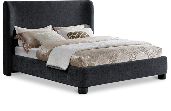 Penny Black Chenille Fabric King Bed