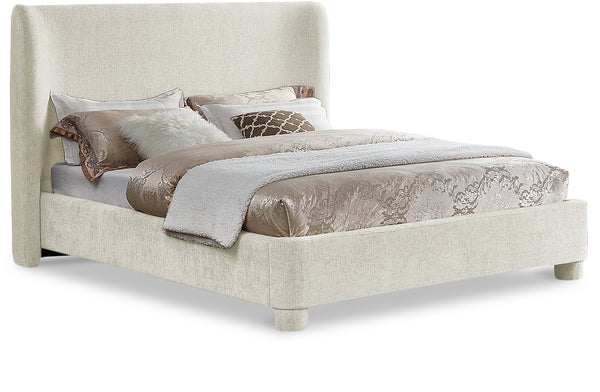 Penny Cream Chenille Fabric Queen Bed