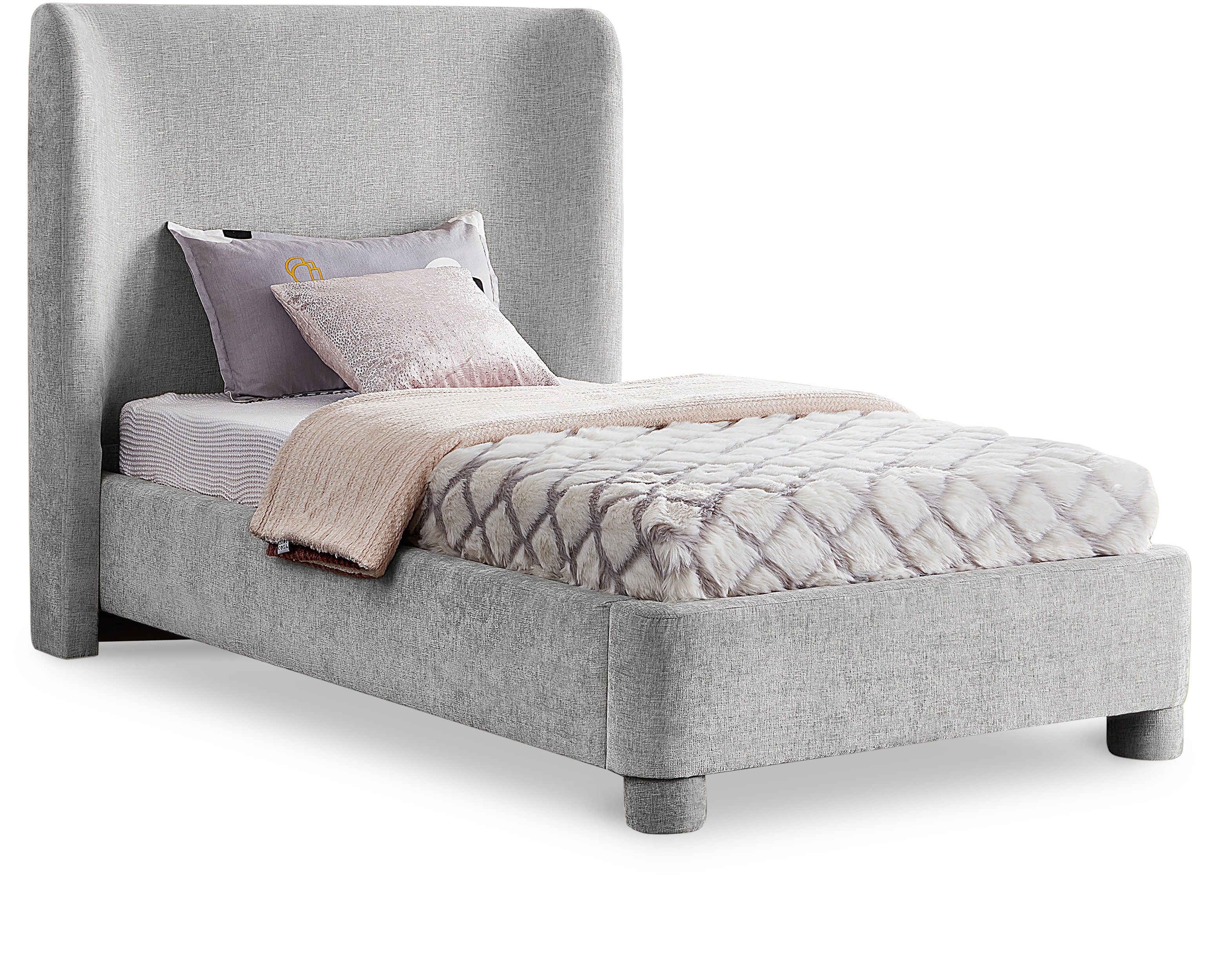 Penny Light Grey Chenille Fabric Twin Bed