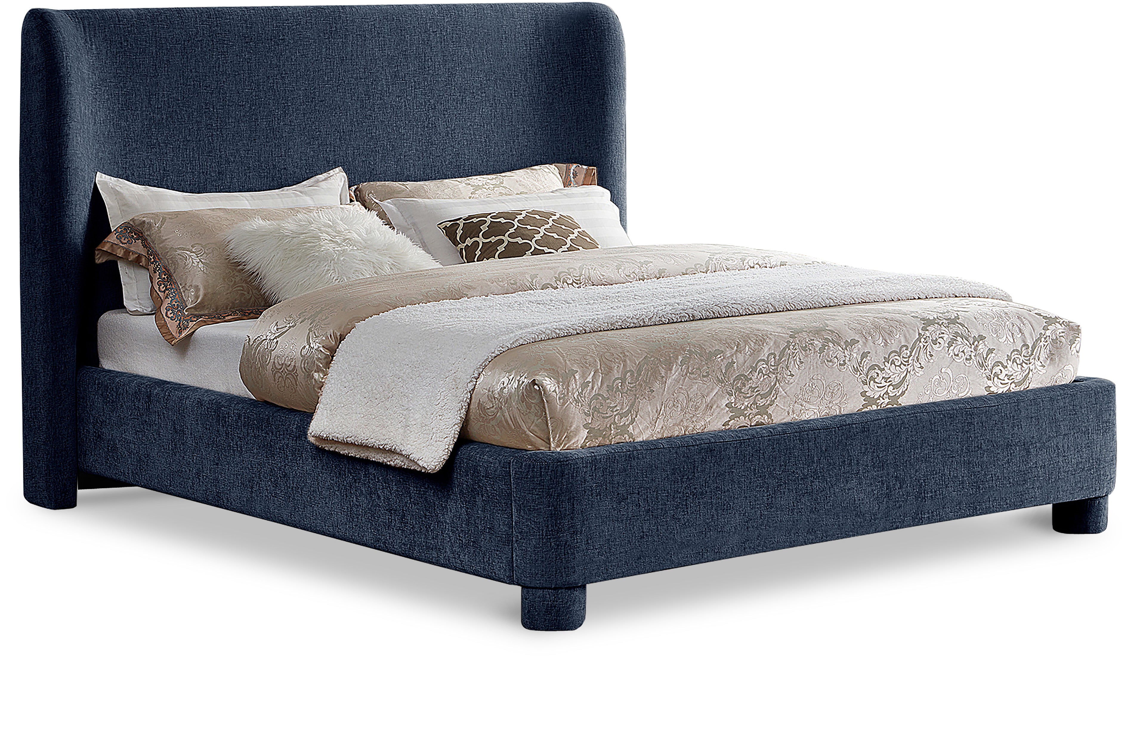 Penny Navy Chenille Fabric Full Bed