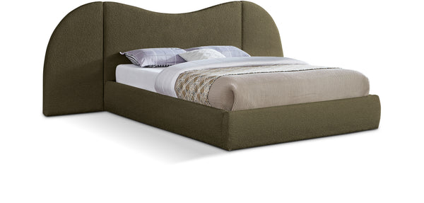 Everest Olive Green Boucle Fabric Queen Bed (3 Boxes)