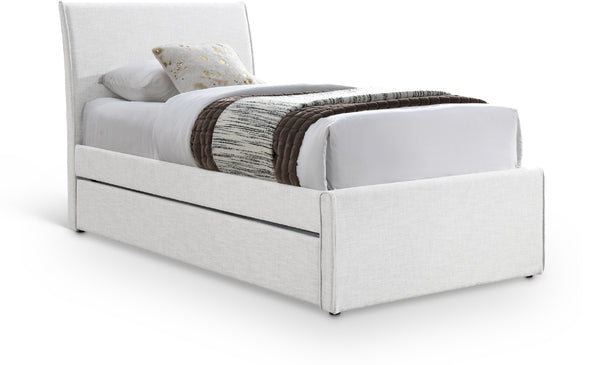 Myles Cream Linen Textured Fabric Twin Trundle Bed