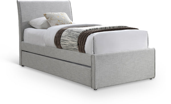 Myles Grey Linen Textured Fabric Twin Trundle Bed