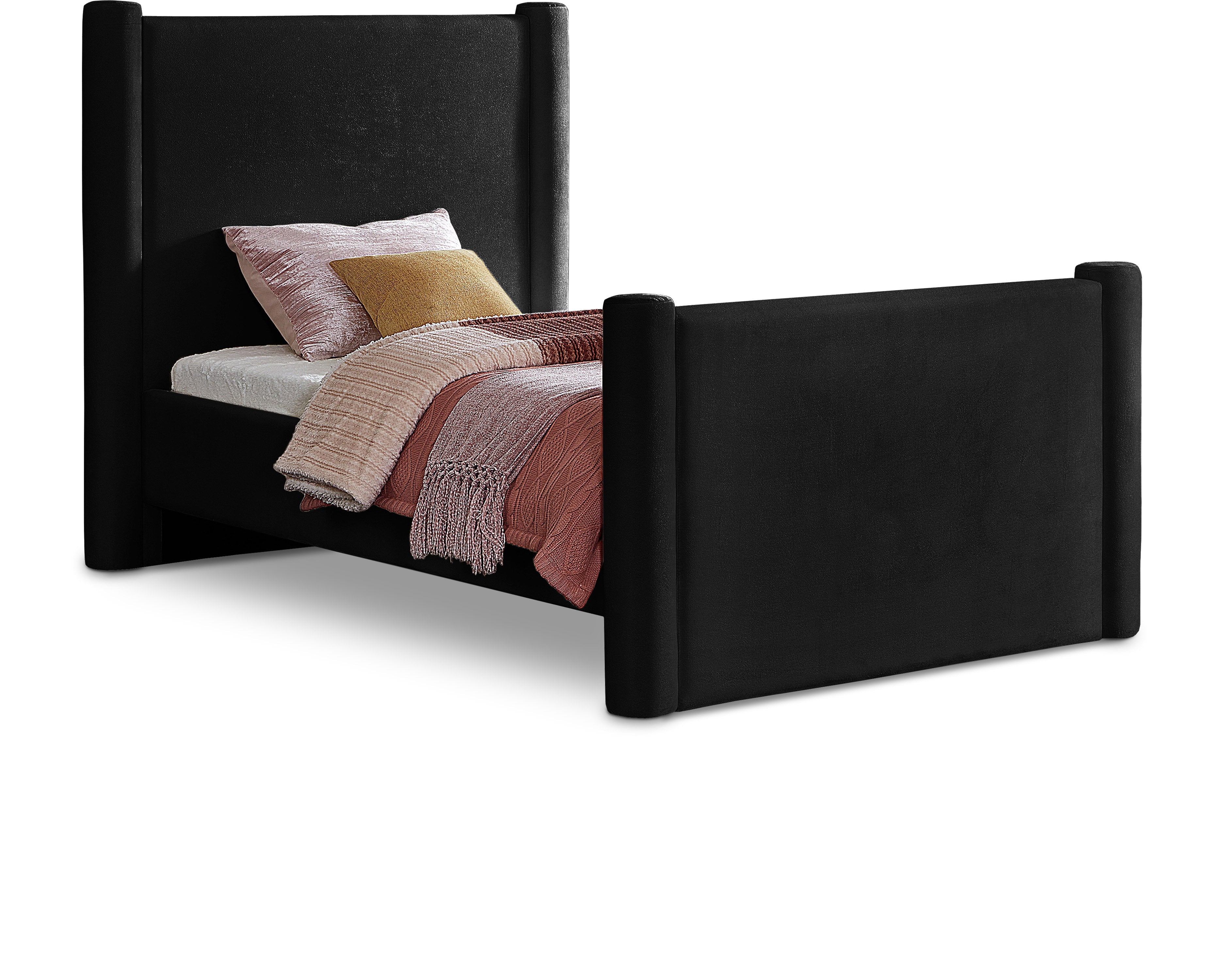 Elias Black Velvet Twin Bed